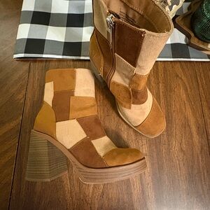 Patchwork Ankle Boots - Brown and Tan